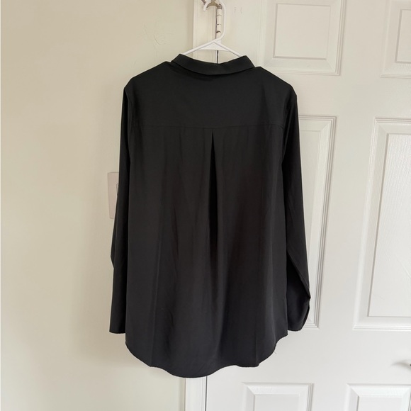 Quince Women’s XL Collared Button Down Long Sleeve Blouse Top Stretch Black Work - Picture 7 of 11